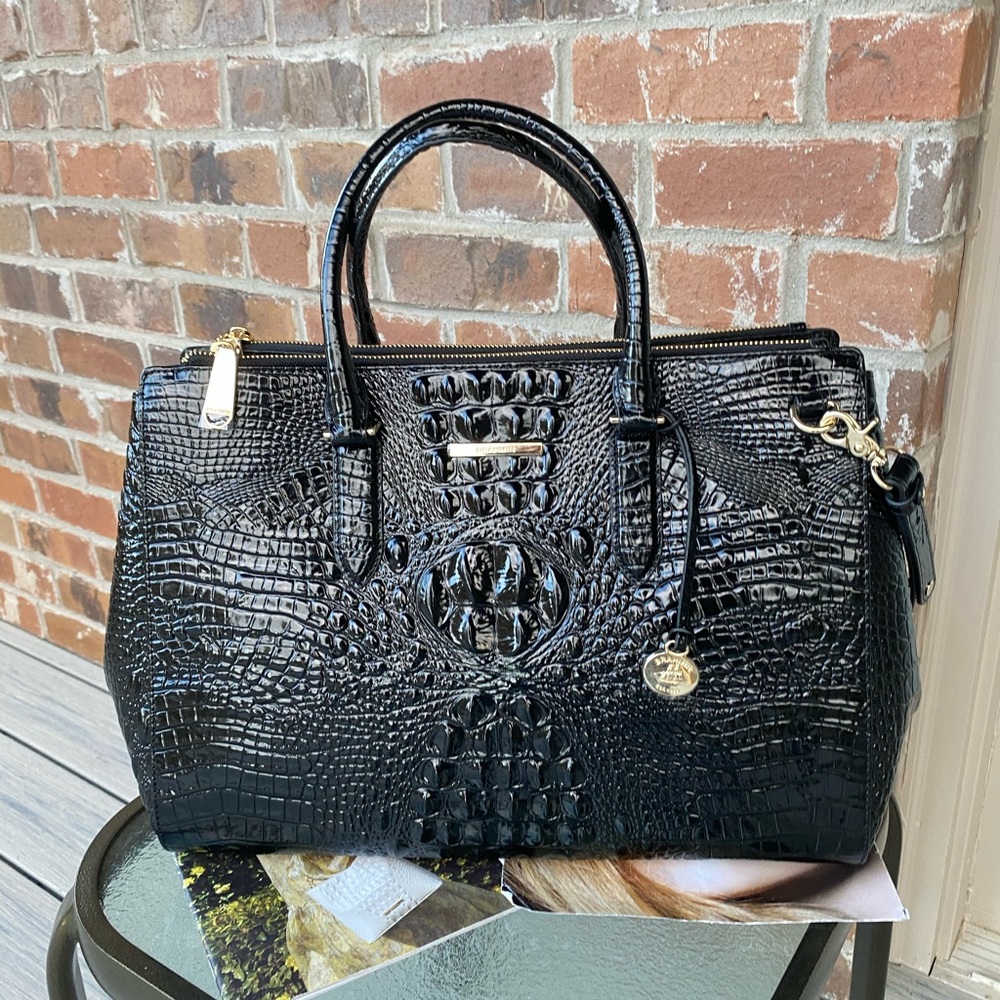 Brahmin Black Croc-Embossed Leather Satchel - Picture 5 of 11